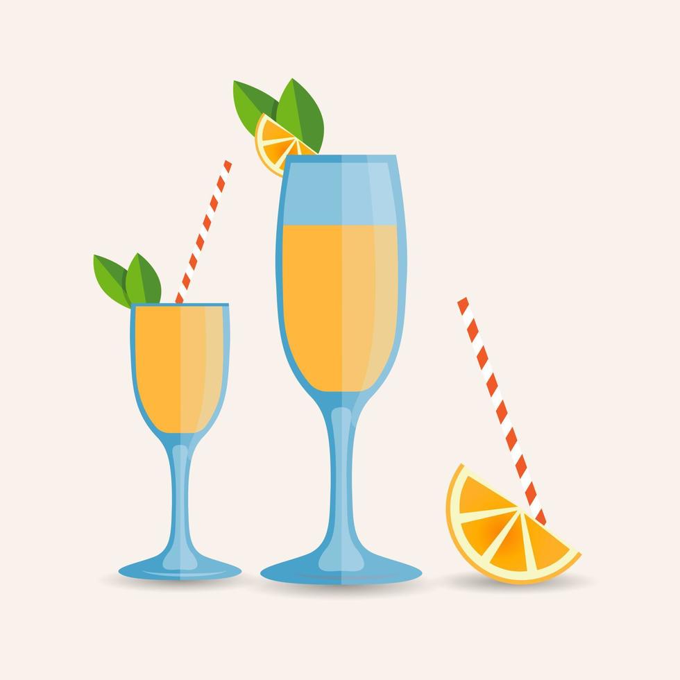 Mimosa Drink Illustrations Collections Dosing, Glass Alcohol Juice Party Brunch Champagne Isolated Cafe Bar Ice Art, Lemon Lime Mimosa Food Drawing Illustrations. vector