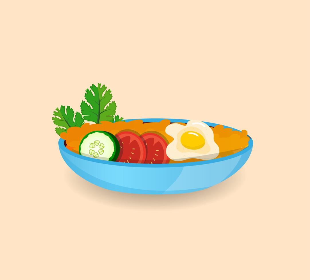 Best Hand Drawing Nasi Goreng Vector Illustration. Cookery Bowl Chili Fantasy Delicate Tasteful Egg Nasi Goreng Food Healthy Illustration Recipe Vector Design.