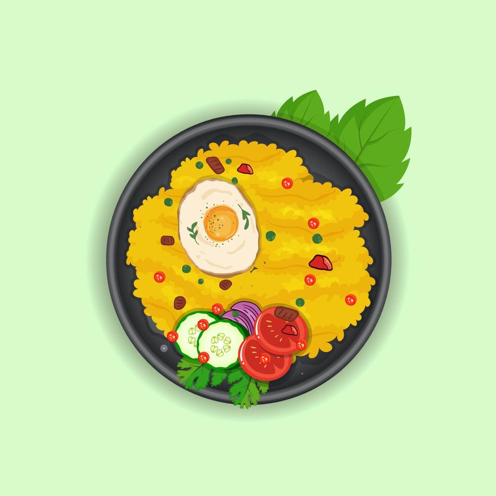 nasi goreng vector ilustraciones colocar. cocina cuenco chile fantasía delicado de buen gusto huevo nasi goreng comida sano ilustración receta vector diseño.