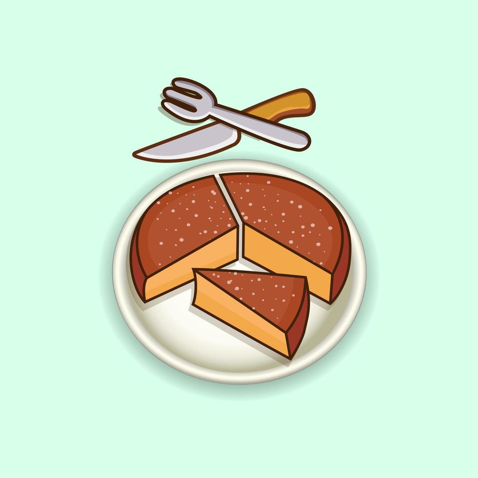 Olive Oil Cake Illustration Design With Knife Plate. Cheese Menu Cooking Delicious Steak Lunch Seafood Cream Cake Dining Pizza Food Icon Elements Clip Art. vector