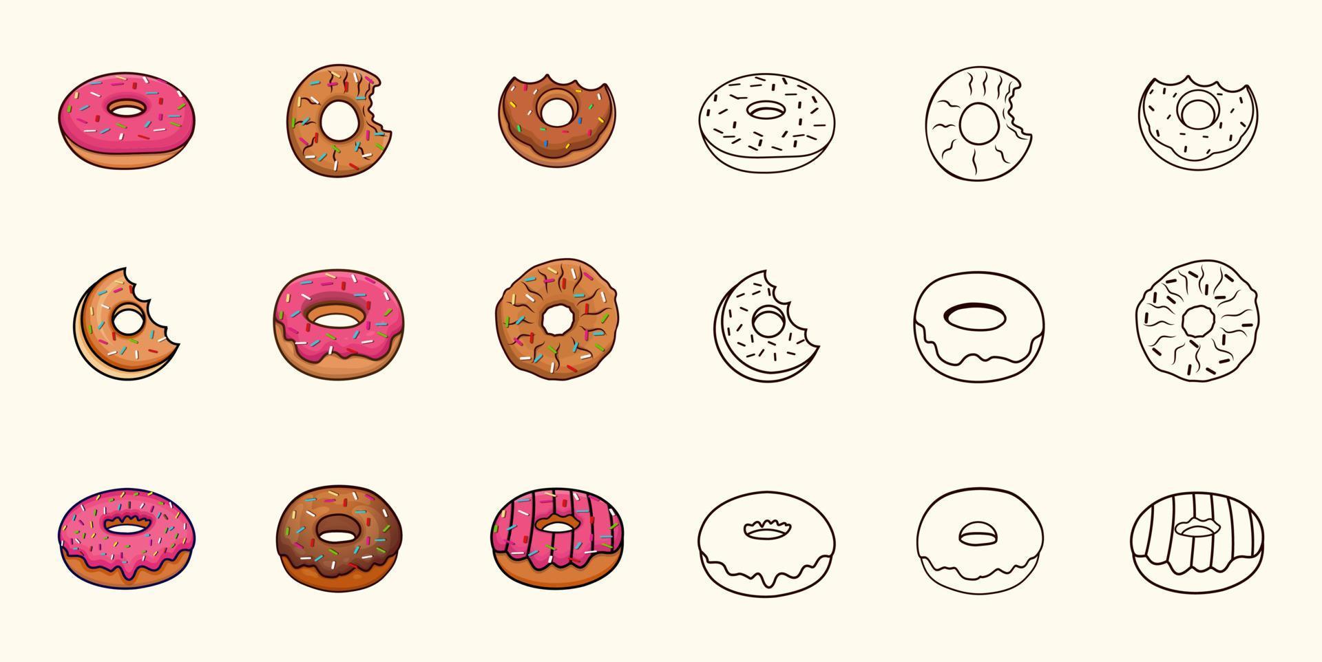 rosquillas prima ilustración vector dibujado diseño colocar. azúcar calorías rosquilla mínimo café caramelo rosado arte, comida con elemento y aislado, vector diseño.