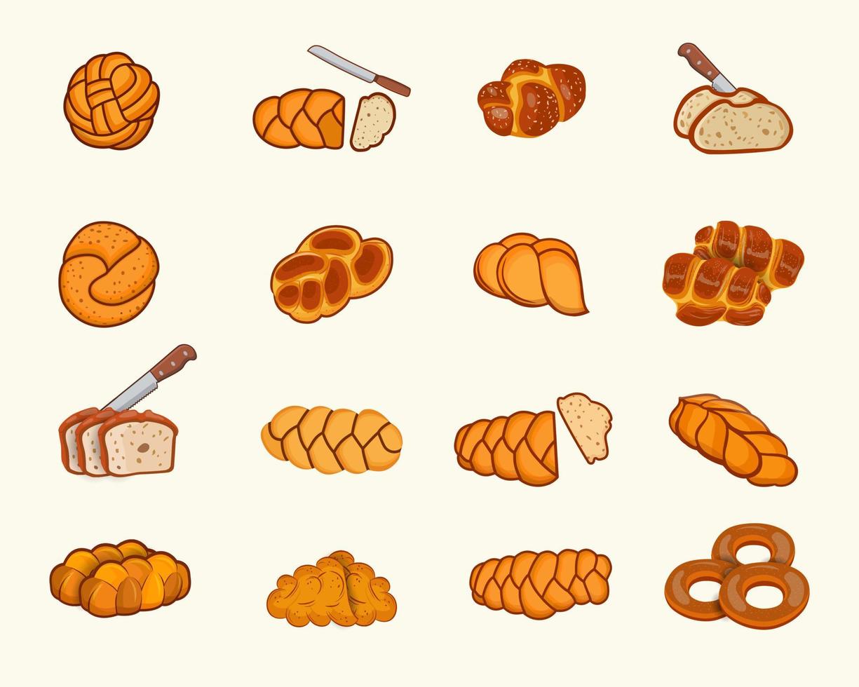 Creative Hi-Quality Challah Braid Food Collections, Sweet Delicious Spice Baguette Bun Sketch cake Menu Meal Breakfast, Free Icon Object Elements, With Premium Vector. vector