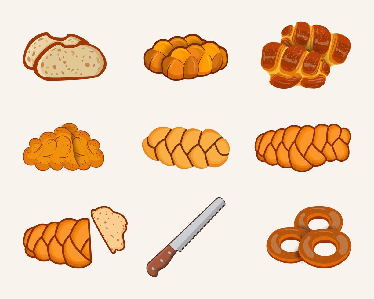 Creative Hi-Quality Challah Braid Food Set, Sweet Delicious Spice Baguette Bun Sketch Bake Menu Meal, Free Icon Object Elements, With Premium Vector. vector