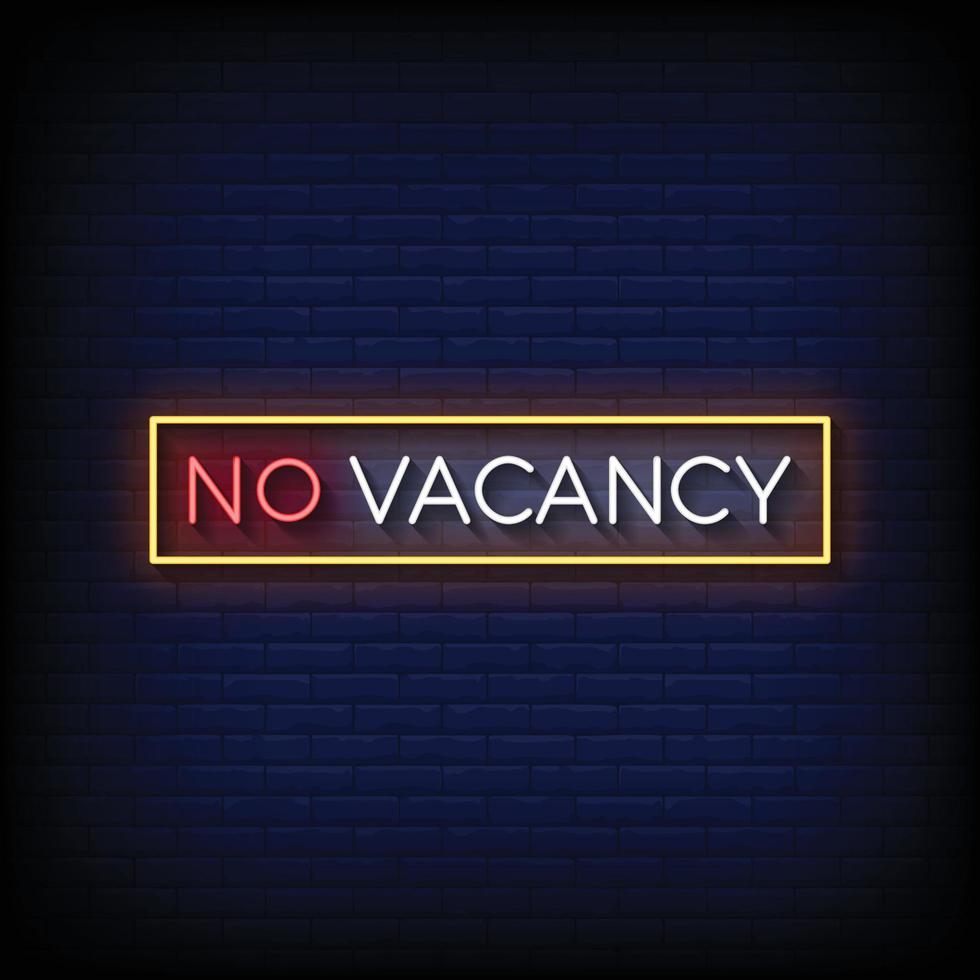 Neon Sign no vacancy with brick wall background vector