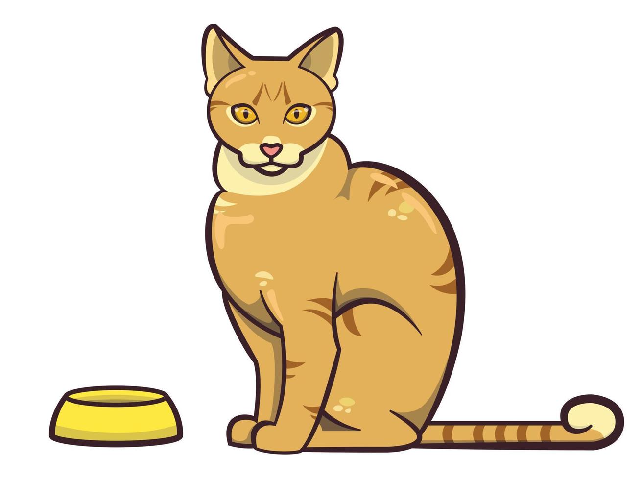 Red cat with a yellow plate. Vector illustration.