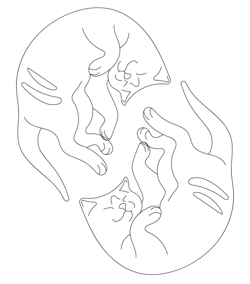 Resting cat. Hand drawn style. Art line. Cat silhouette logo. vector
