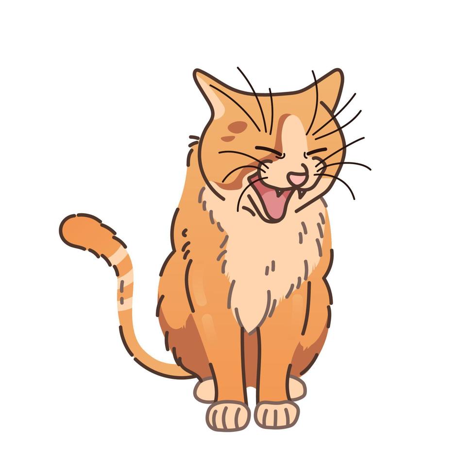 bostezando rojo gato. linda animal en dibujos animados estilo. gracioso vector ilustración aislado.