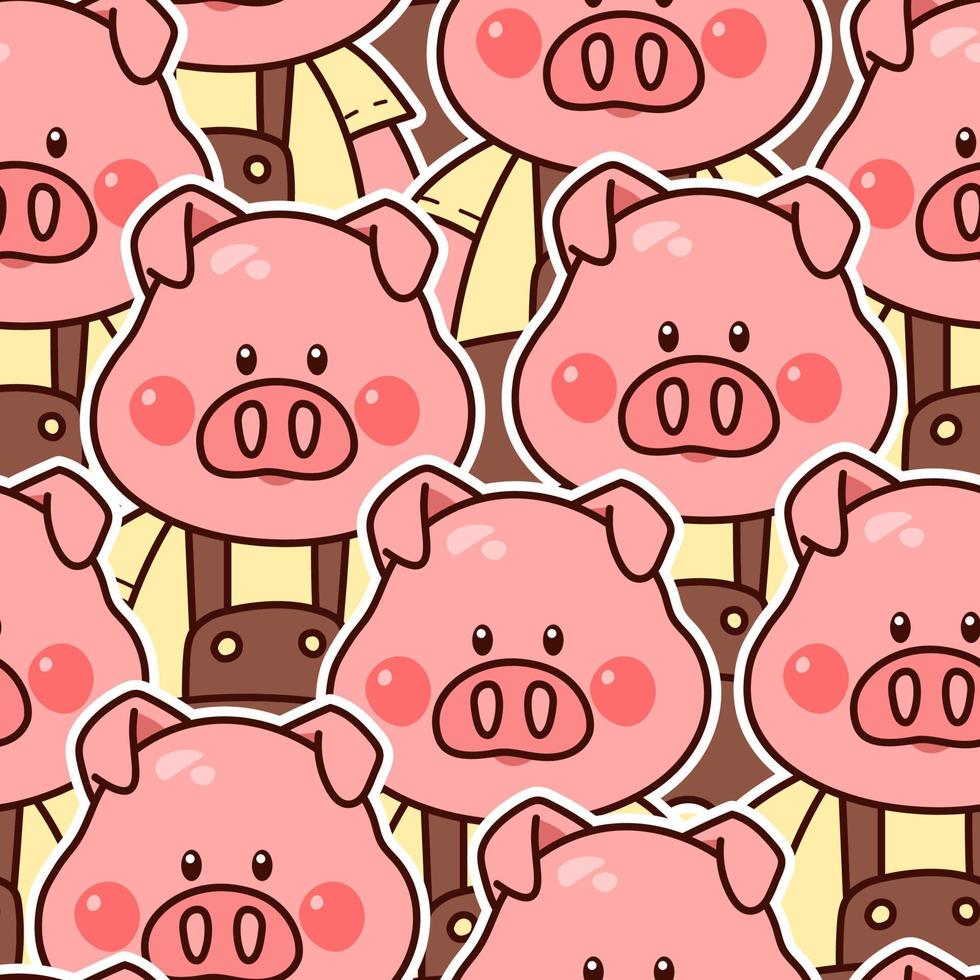 Kawaii piglet seamless vector pattern.