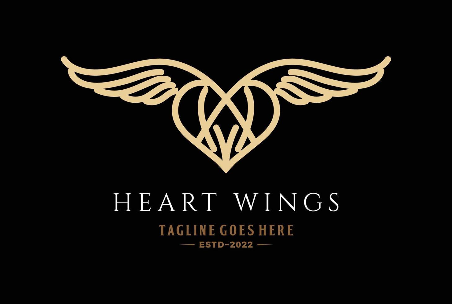 Elegant Luxury Flying Golden Heart Love Wings Logo Design vector