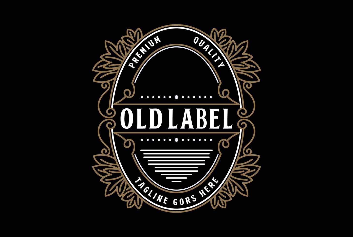 Old Style Golden Leaf Ornament Badge Emblem Label Stamp Template Logo Design Vector