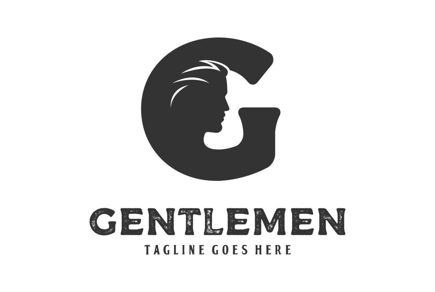 Initial Letter G with Man Male Face for Strong Gentlemen Masculine Logo Design vector