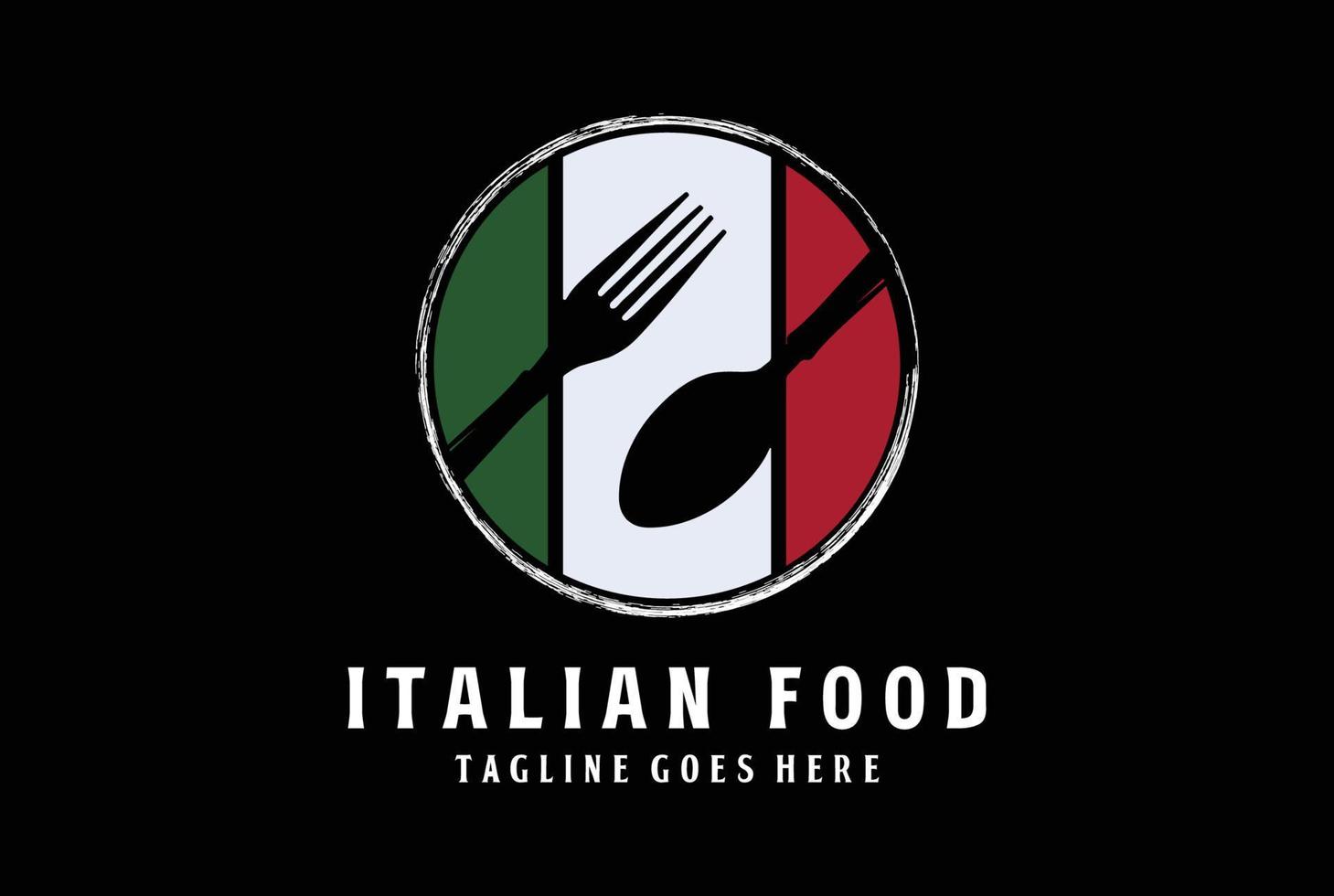 Circular Italian Flag with Spoon Fork for Cafe Restaurant Food Culinary Catering Label Logo Design vector