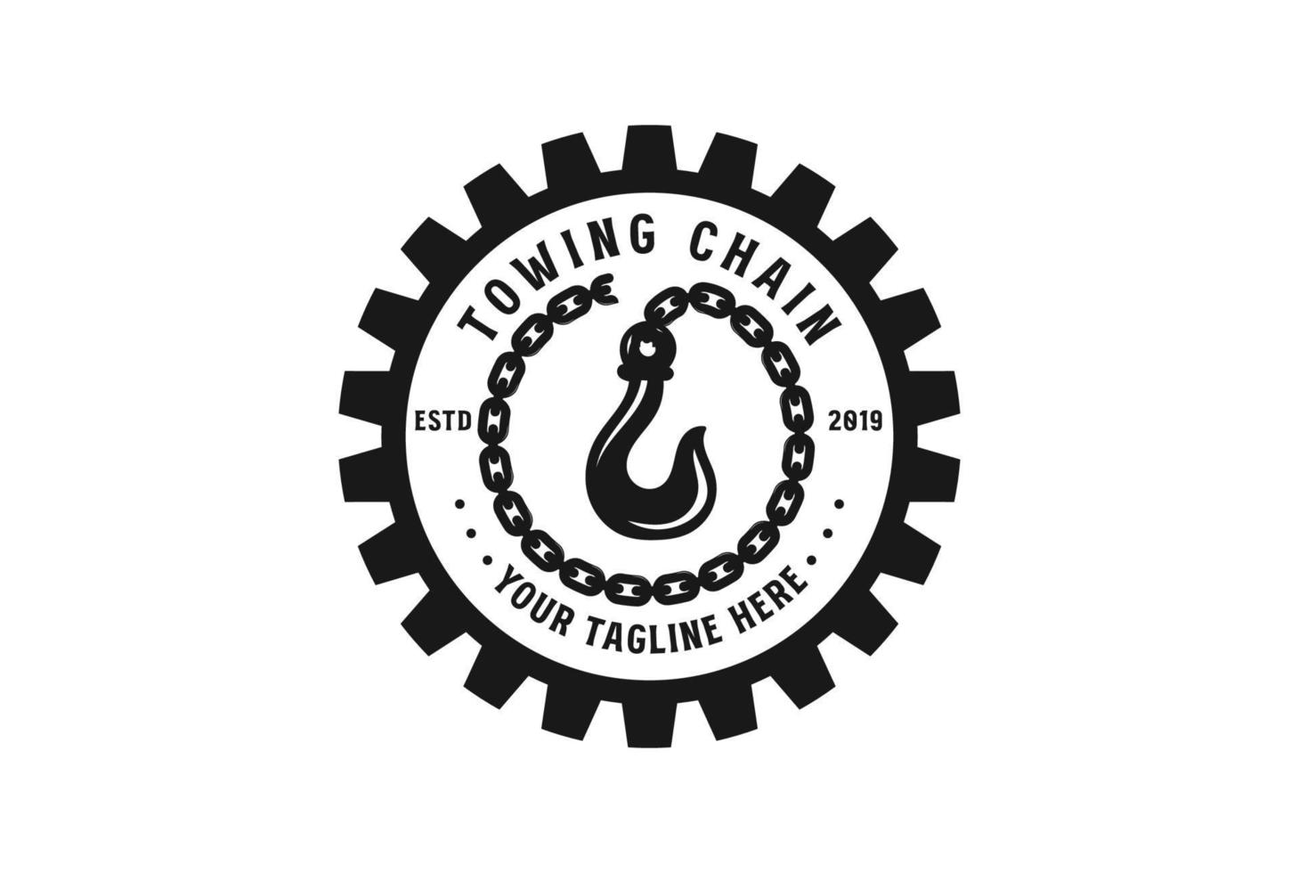 Vintage Heavy Gear with Chain Towing Crane Hook for Construction Industry Machine or Car Service Logo Design vector