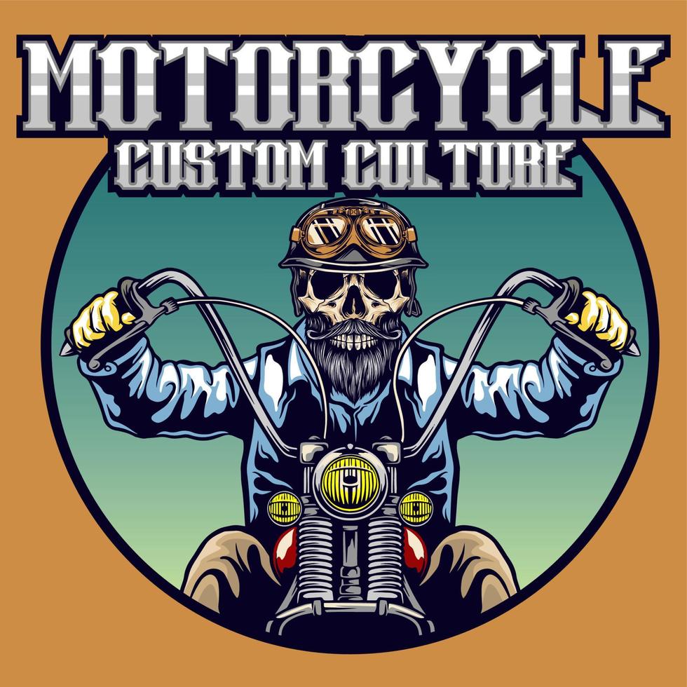 cráneo montando motocicleta emblema vector ilustración