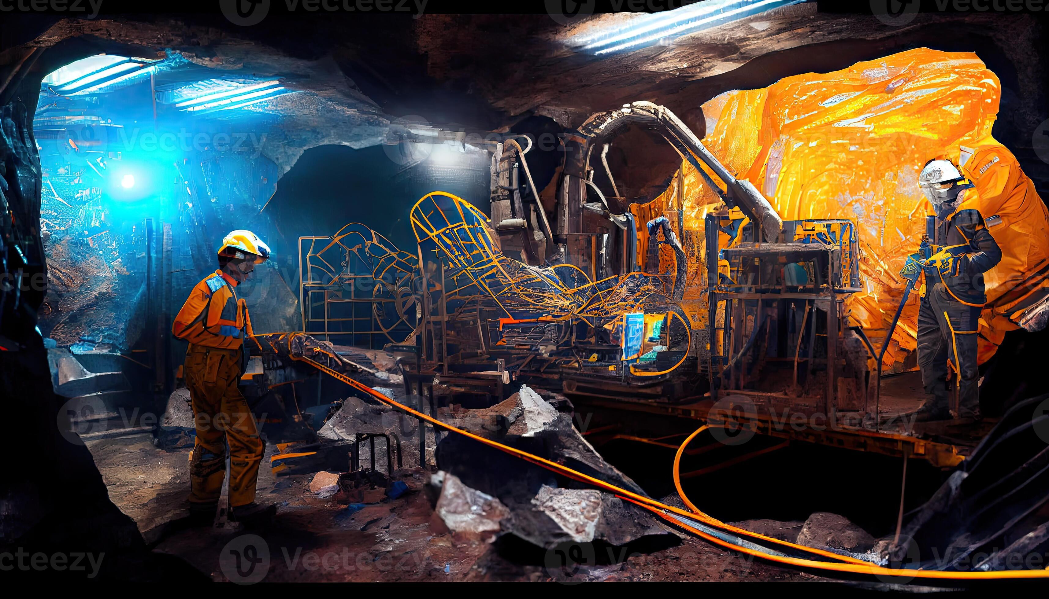 Underground mining Coal mining in mine Miner in underground mine on