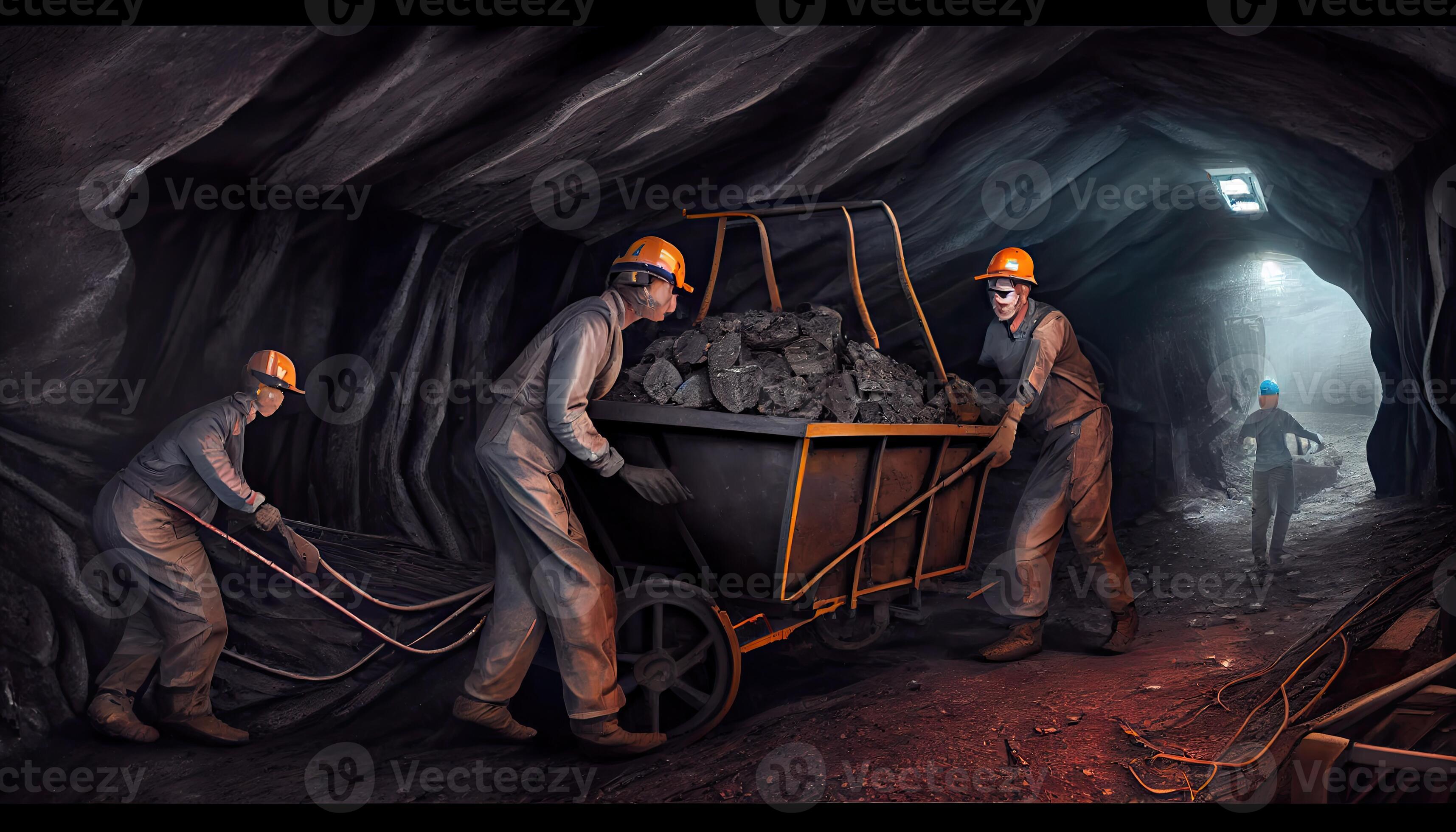 Underground mining Coal mining in mine Miner in underground mine on coal mining work. Mine