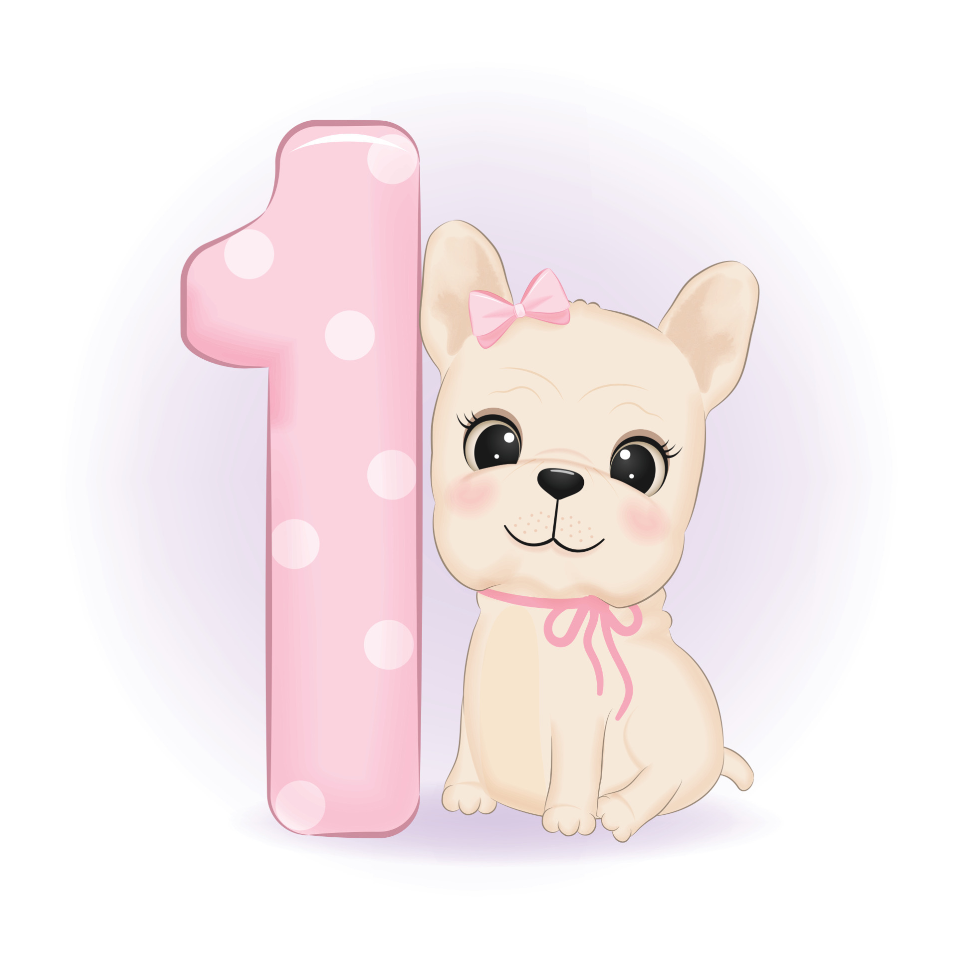 Cute French Bulldog and number 1, First Birthday party, Happy birthday