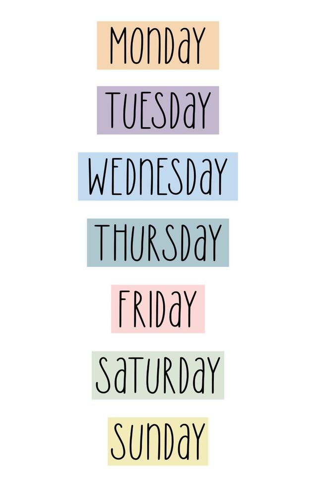 week days name banner design vector week name design color full