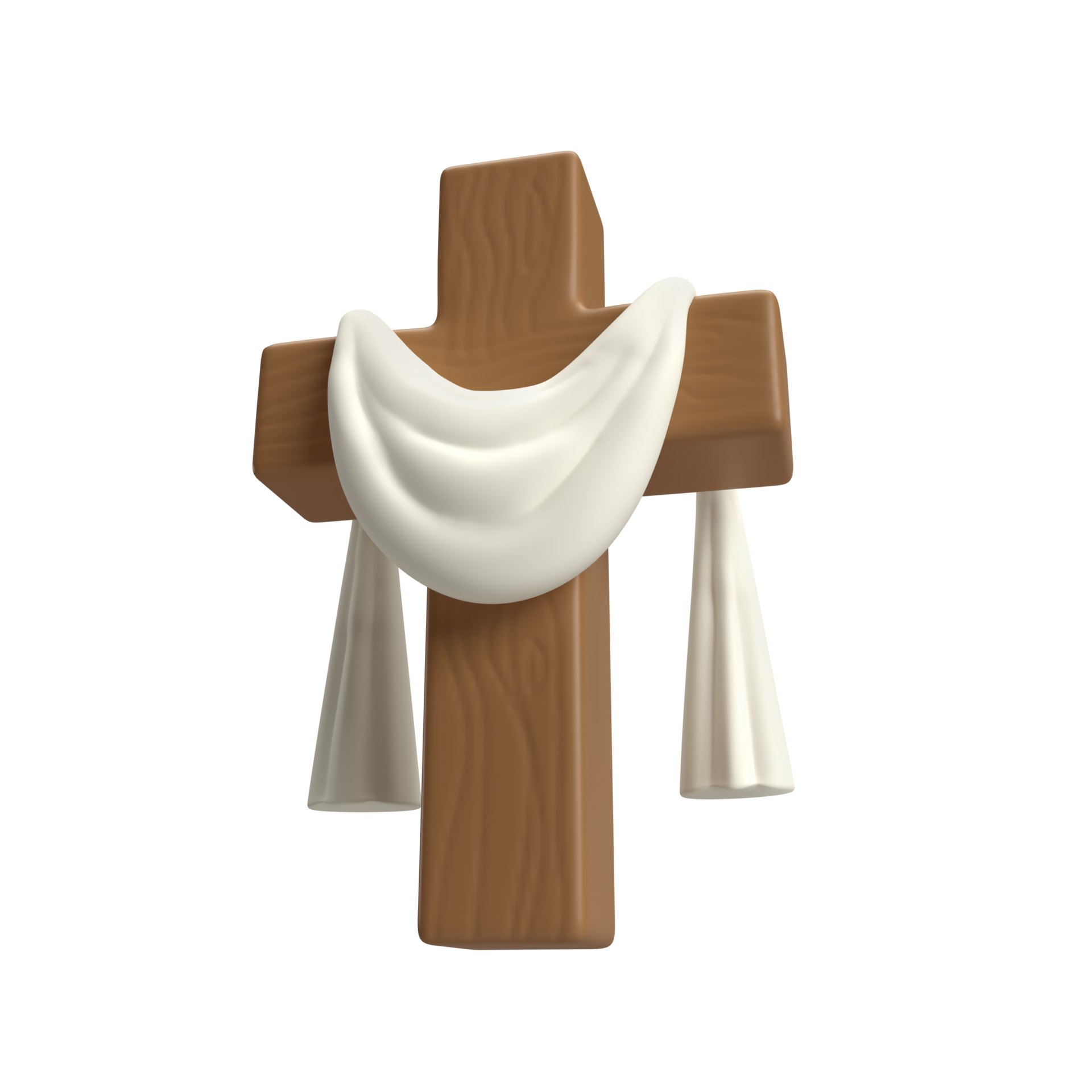 3d icon Wooden Cross with white cloth textile, symbol of the resurrection  of Jesus Christ. He is risen. Easter resurrection illustration. Scripture.  isolated transparent png background 21920913 PNG