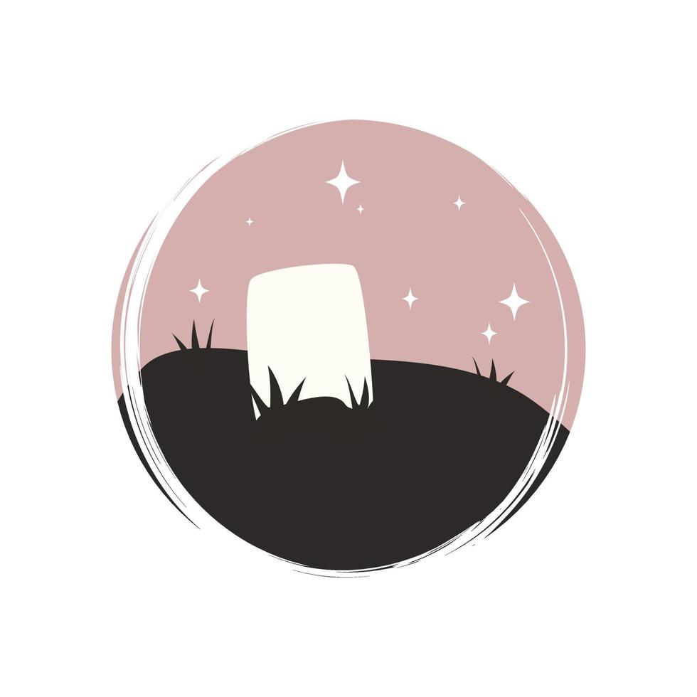Cute icon vector with gravestone and stars, illustration on circle with brush texture, for social media story and instagram highlights