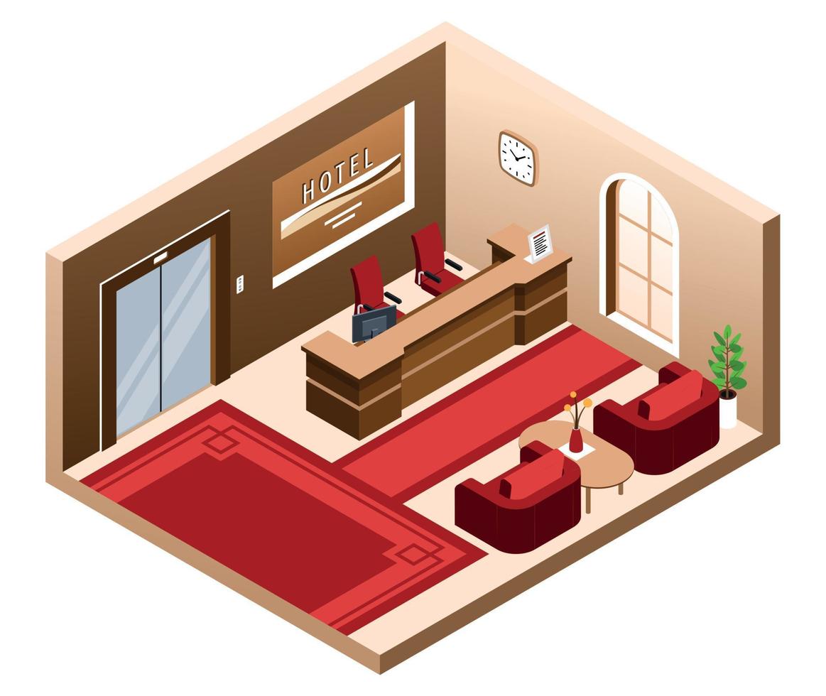 Hotel Lobby Isometric Composition vector
