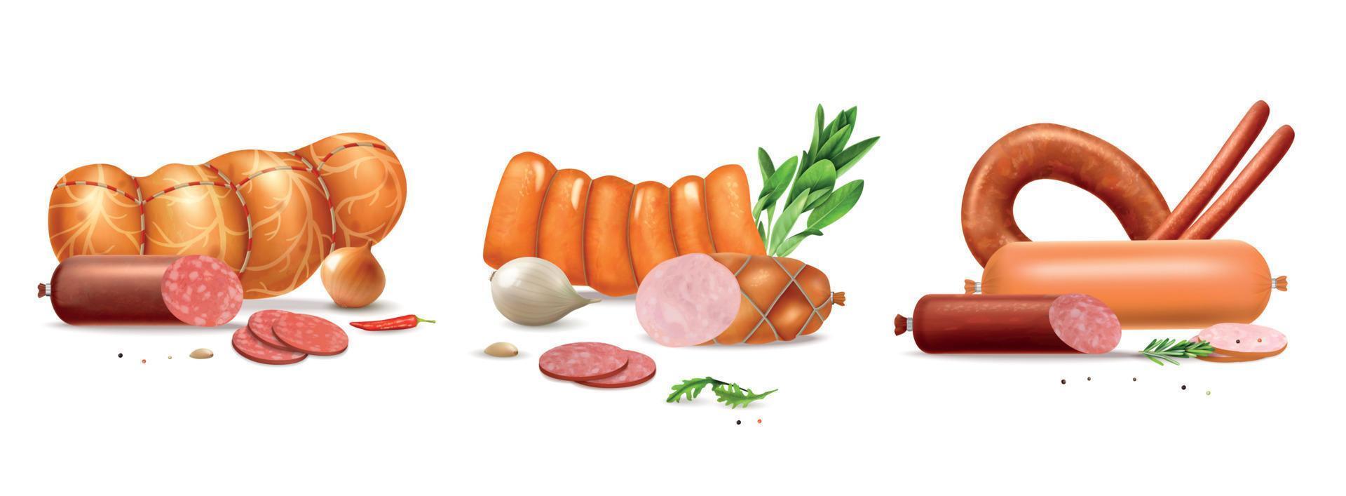 Realistic Sausage Compositions Set vector