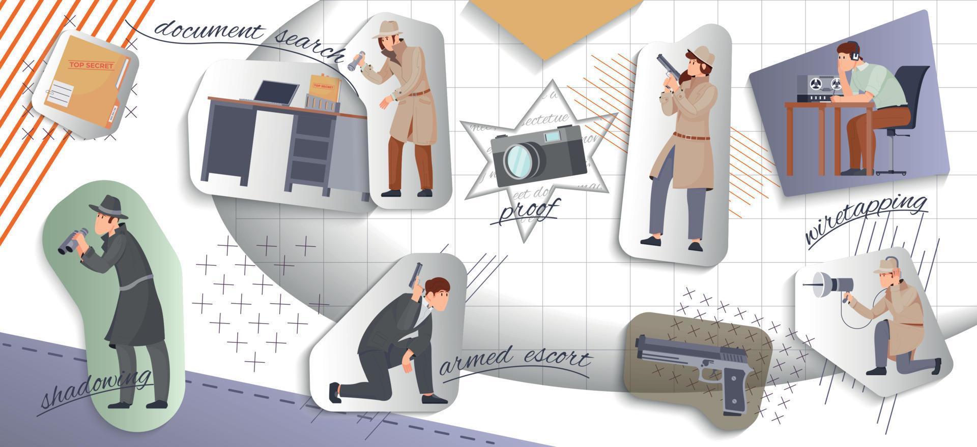 Espionage Flat Collage vector