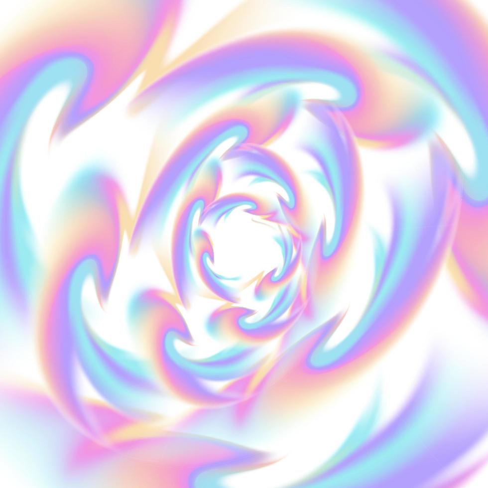 Blended shapes with flurred gradient fills. Abstract psychedelic background with holographic circular flow. Vector hypnotic tunnel backdrop.