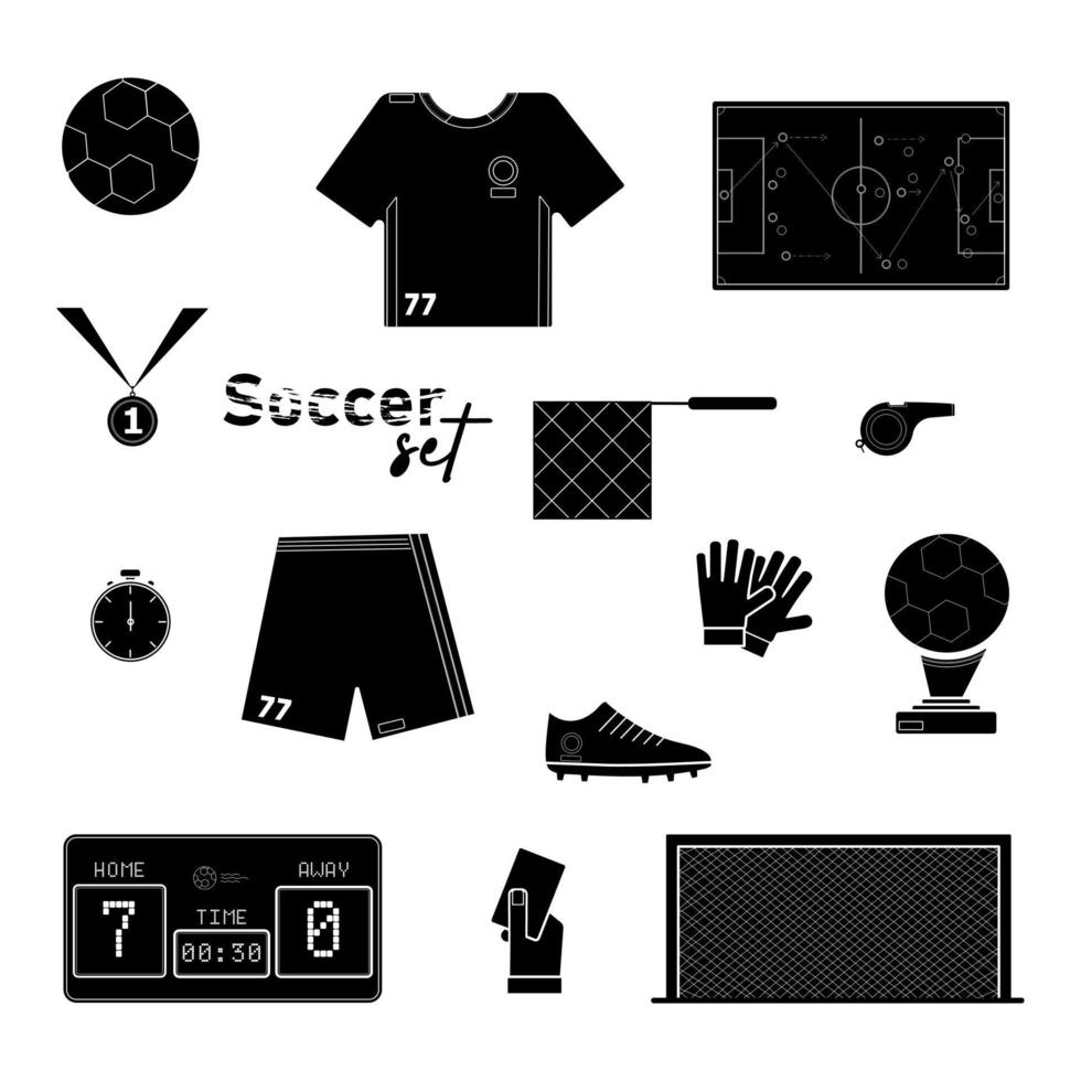 fútbol conjunto de negro silueta vector