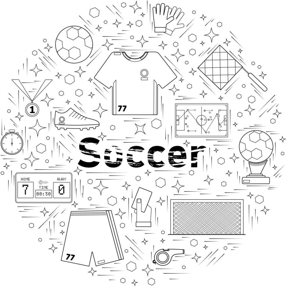 Soccer contour elements in a circle on white vector