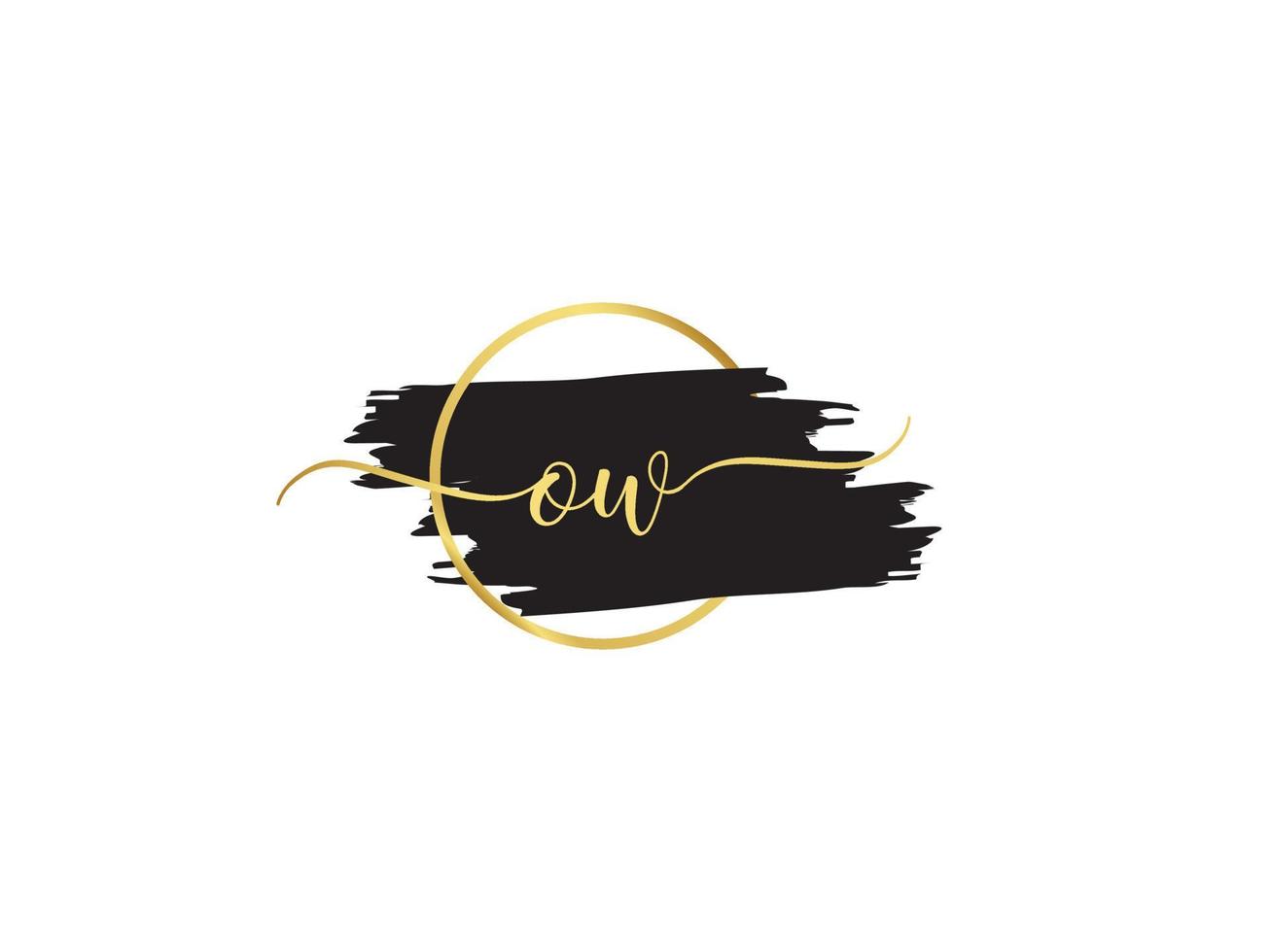 Minimal Ow Logo Icon, Golden OW Signature Letter Logo Icon Vector