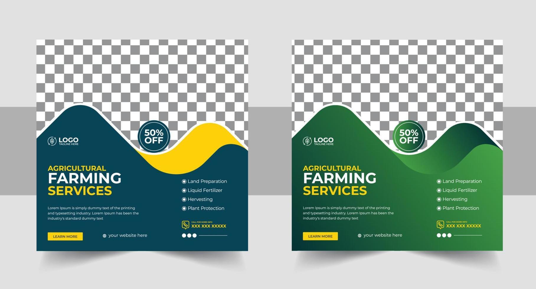 agriculture farming services or Lawn Mower Garden Service Social Media post banner and cover template or agro farm, agriculture, farming, organic farm vector