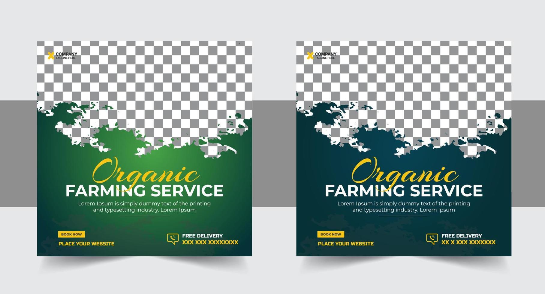 agriculture farming services or Lawn Mower Garden Service Social Media post banner and cover template or agro farm, agriculture, farming, organic farm post vector