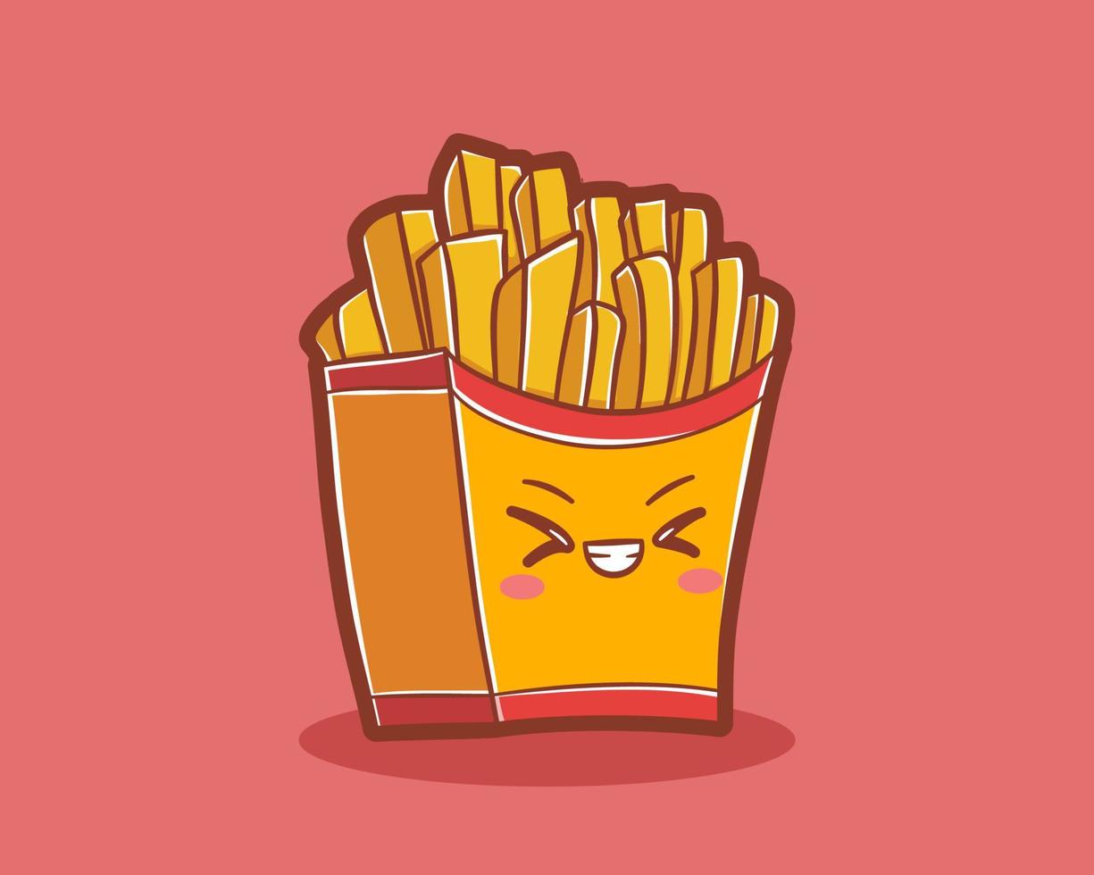 francés papas fritas kawaii personaje vector