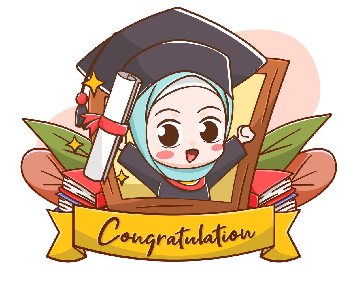 Cute greeting card of graduation cartoon illustration vector