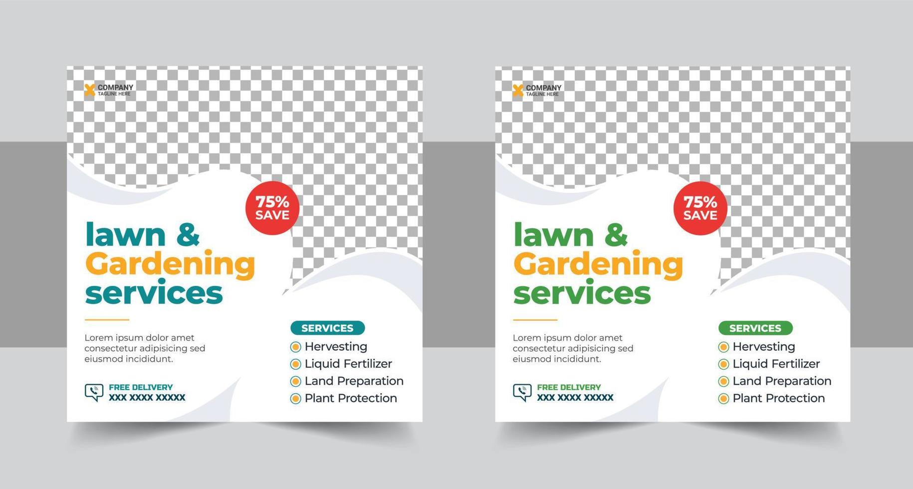 Farm management service social media post vector. Agro farm and landscaping business web banner with yellow and green colors. Harvesting and gardening service advertisement template vector