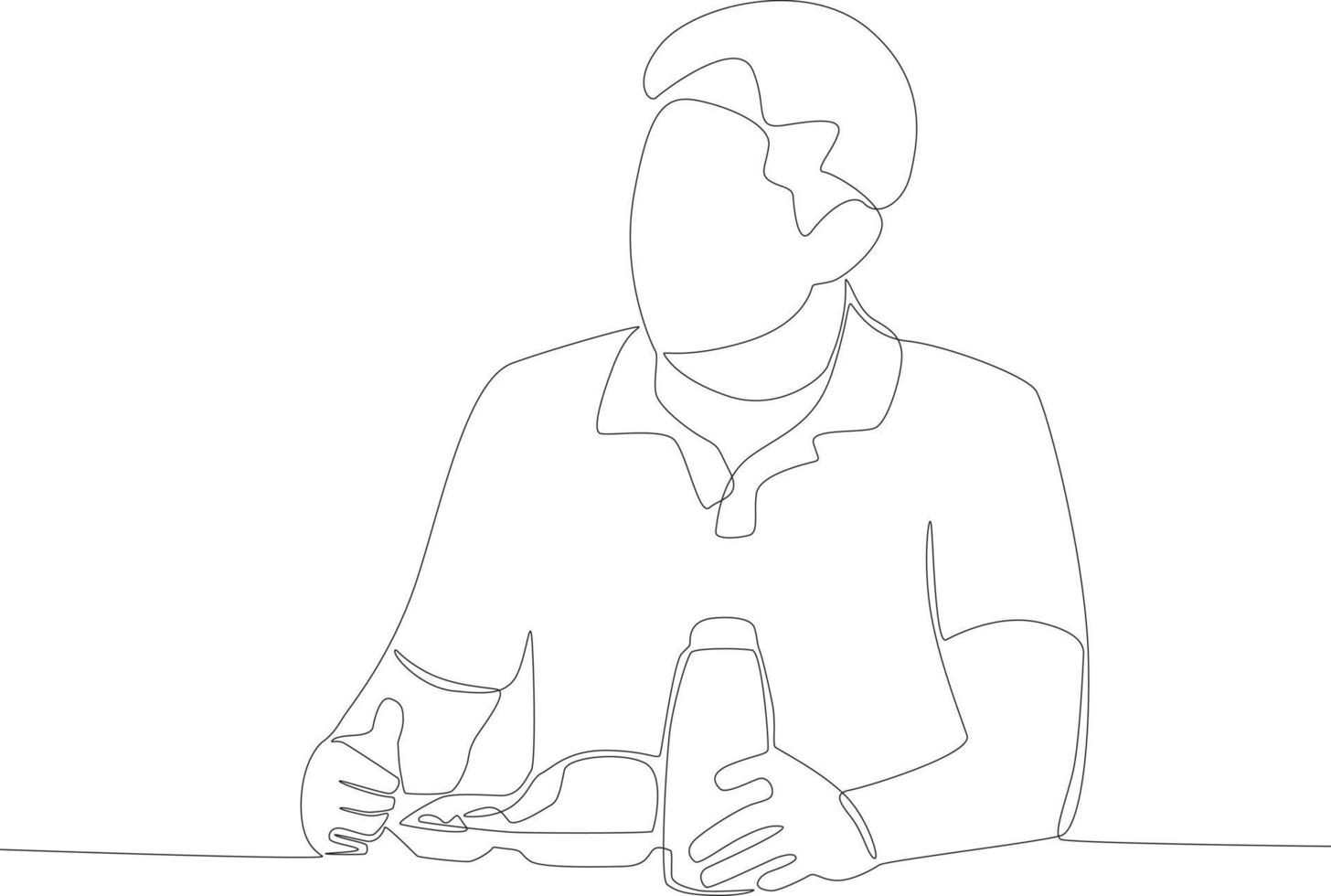 un hombre comiendo mientras hablando con su amigo uno línea dibujo vector