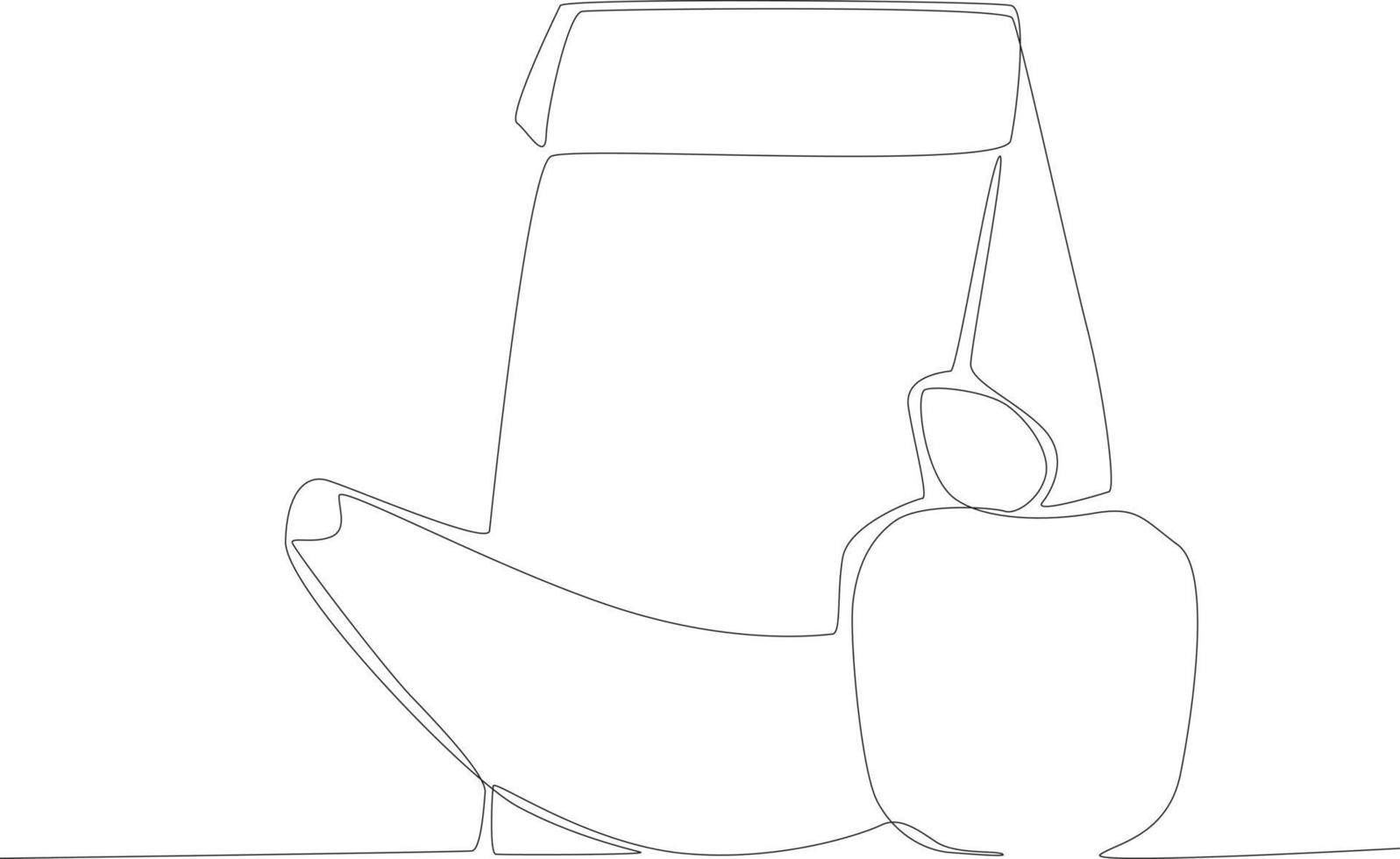 Apples, bananas, and a pack of lunch one line drawing vector