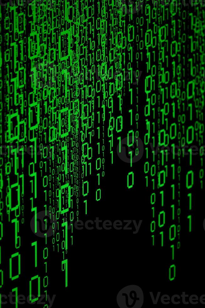 Green Binary Code Digits on Black Background photo