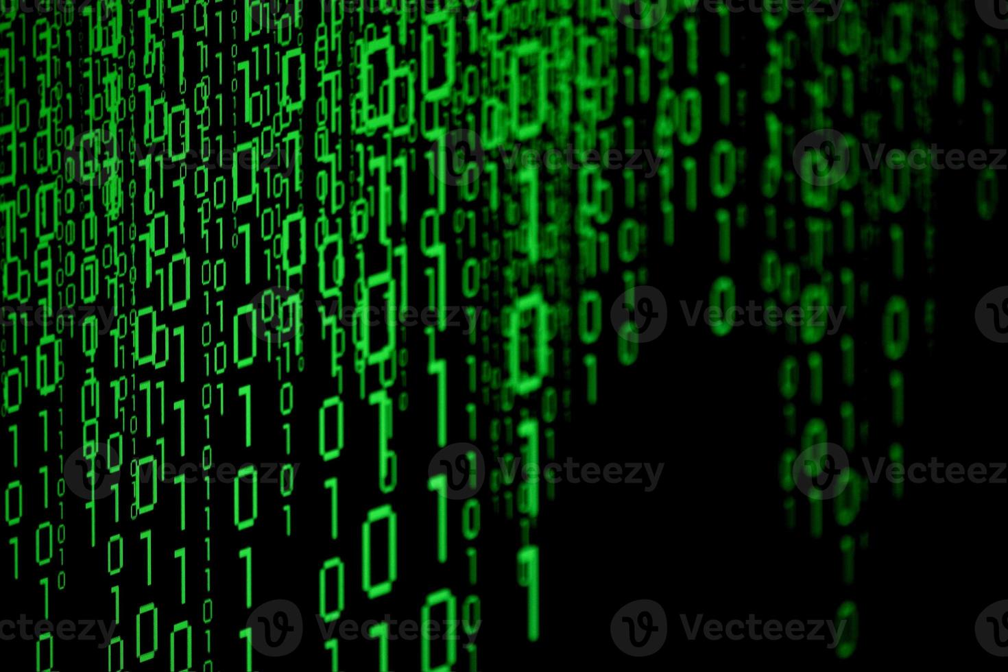 Green Binary Code Digits on Black Background photo