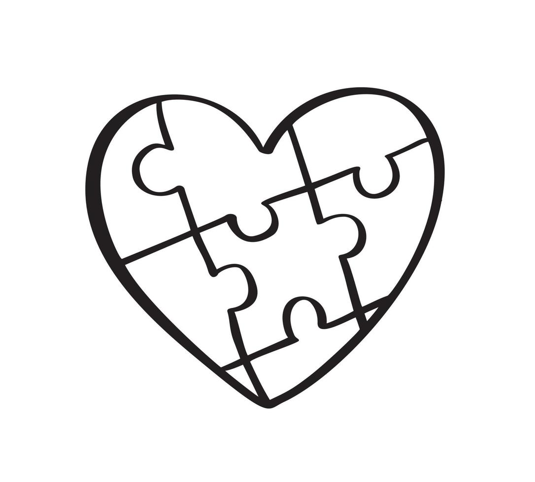 Autism Awareness Month. For different people. Black and white puzzle in the form of heart of brush strokes. Healthcare concept. Vector illustration on white background