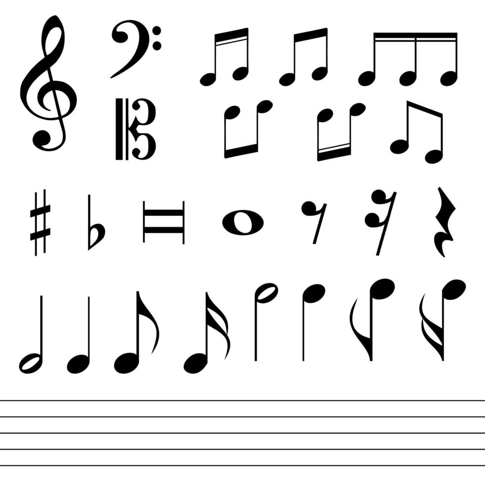 conjunto de varios negro musical Nota vector