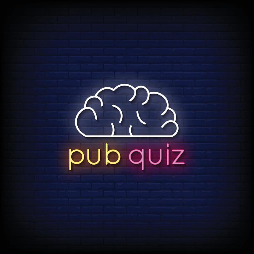 Neon Sign pub quiz with brick wall background vector