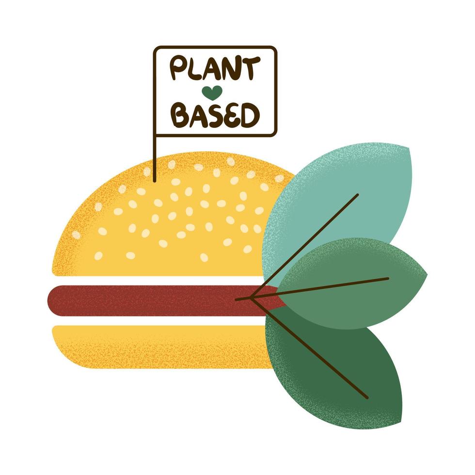 Plant based burger meat with green leaves vector illustration