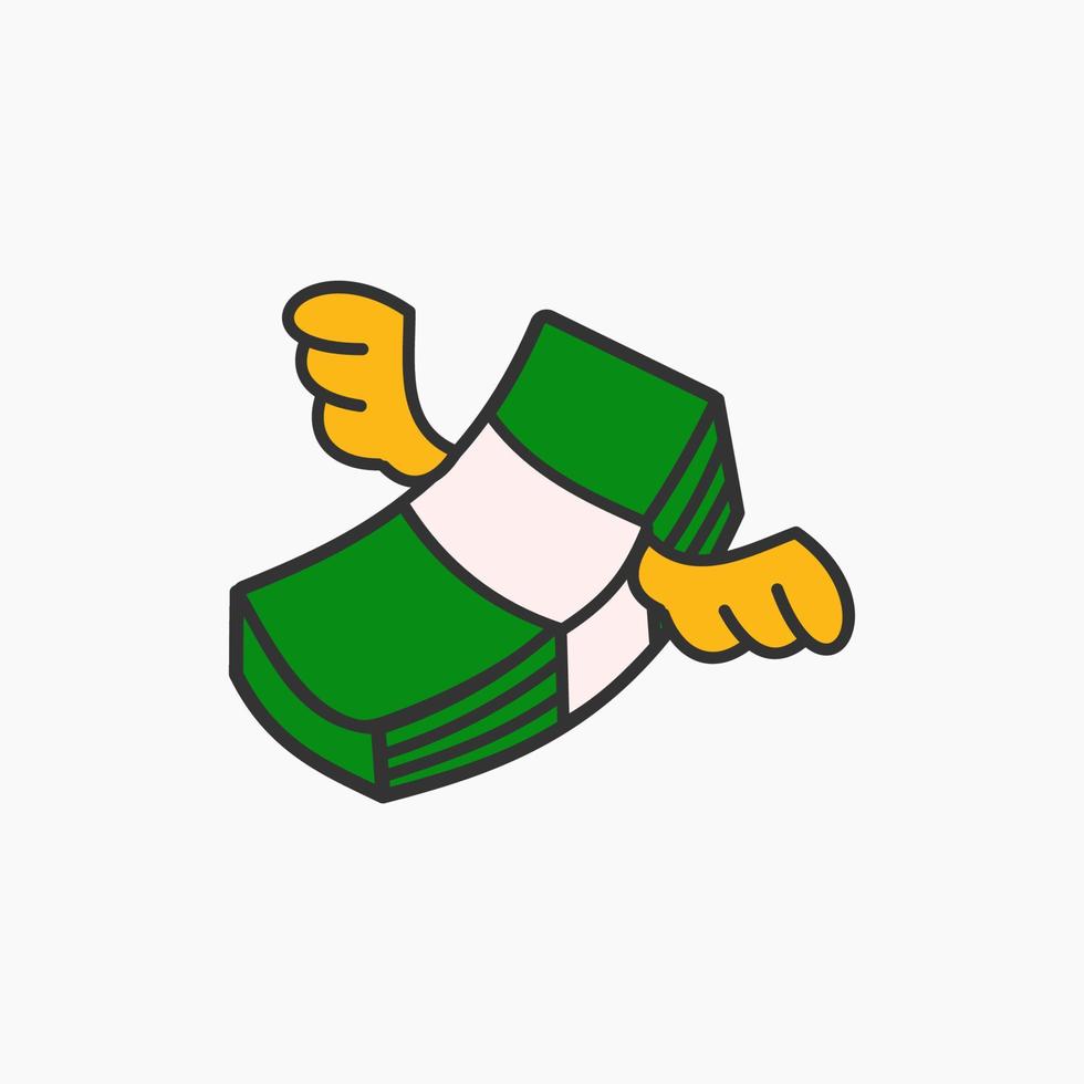 Money transfer illustration. Paper money with wings emoticon. vector