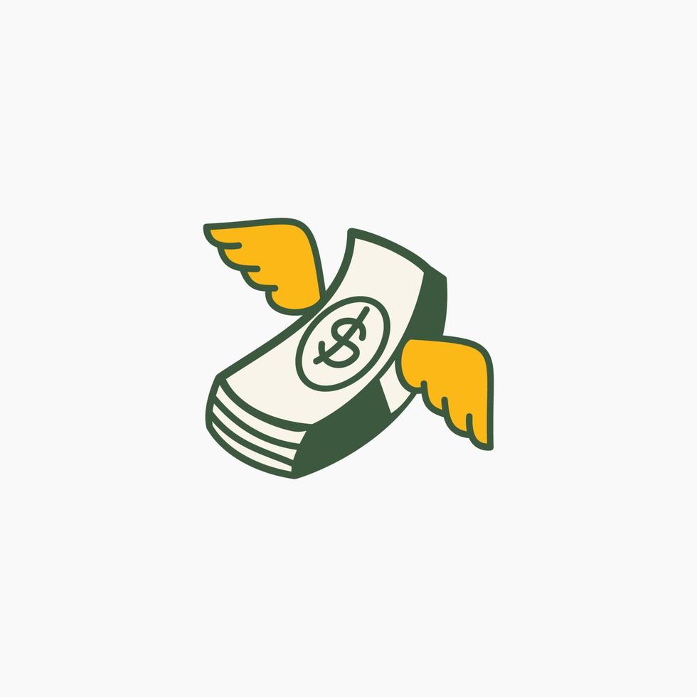 Money transfer illustration. Paper money with wings emoticon. vector