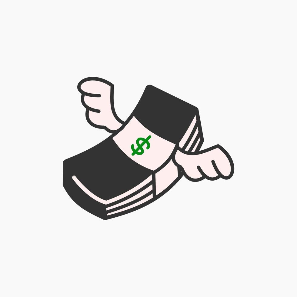 dinero transferir ilustración. papel dinero con alas emoticono vector