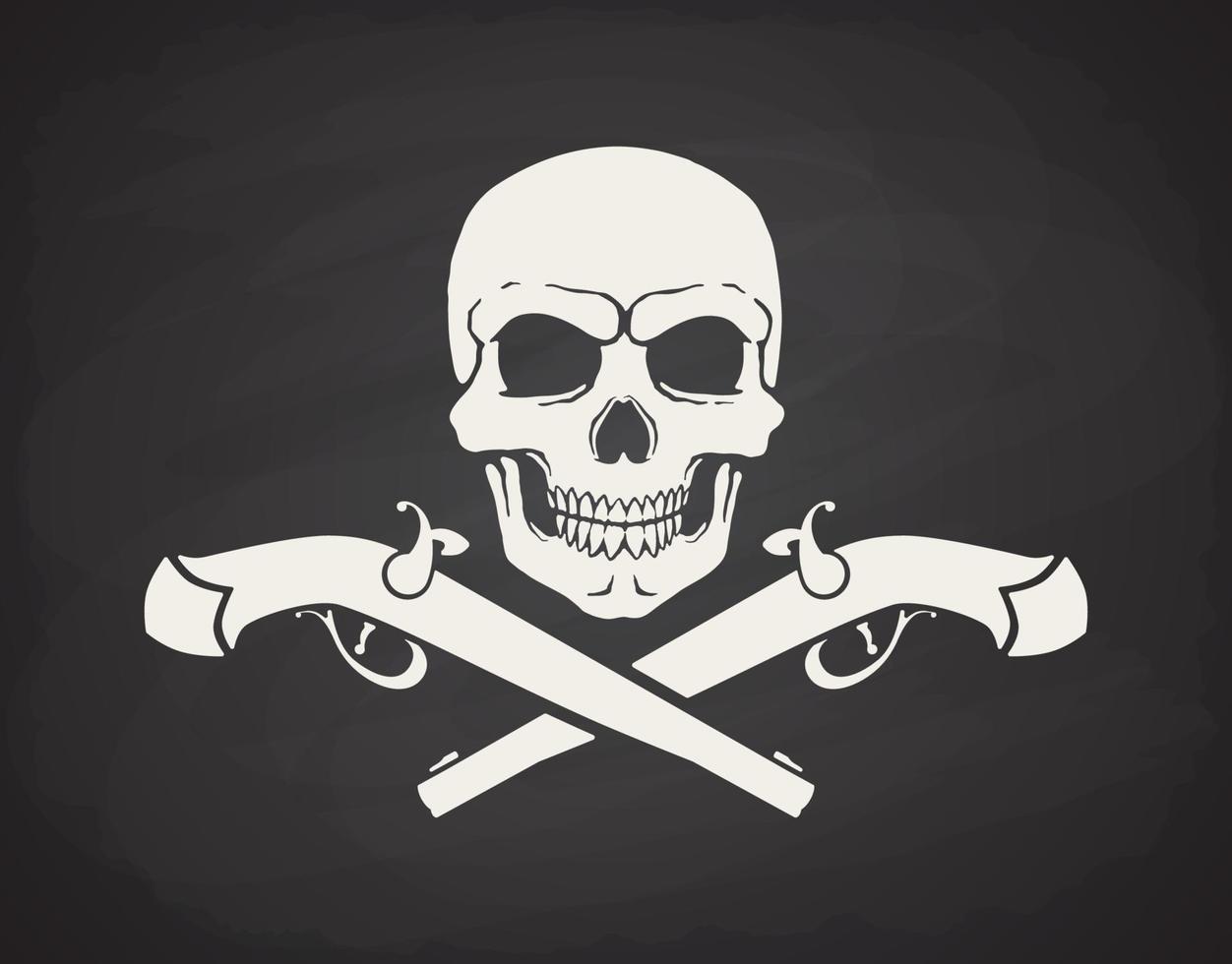 Silhouette of skull Jolly Roger with crossed pistols vector