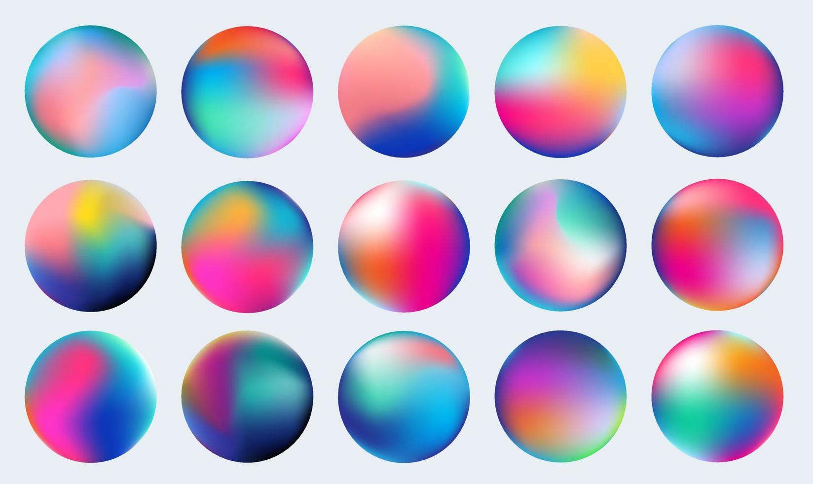 Gradient circle set, holographic vibrant round icon. Multicolor buttons can be used in banner, social media, web, as design element. vector