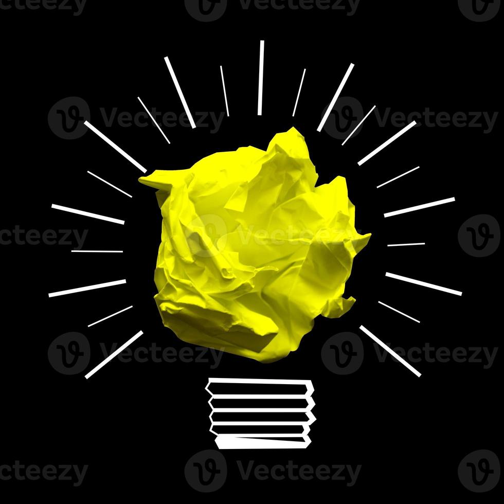 Paperball Light Bulb on Black Background - Idea, Creativity Concept photo